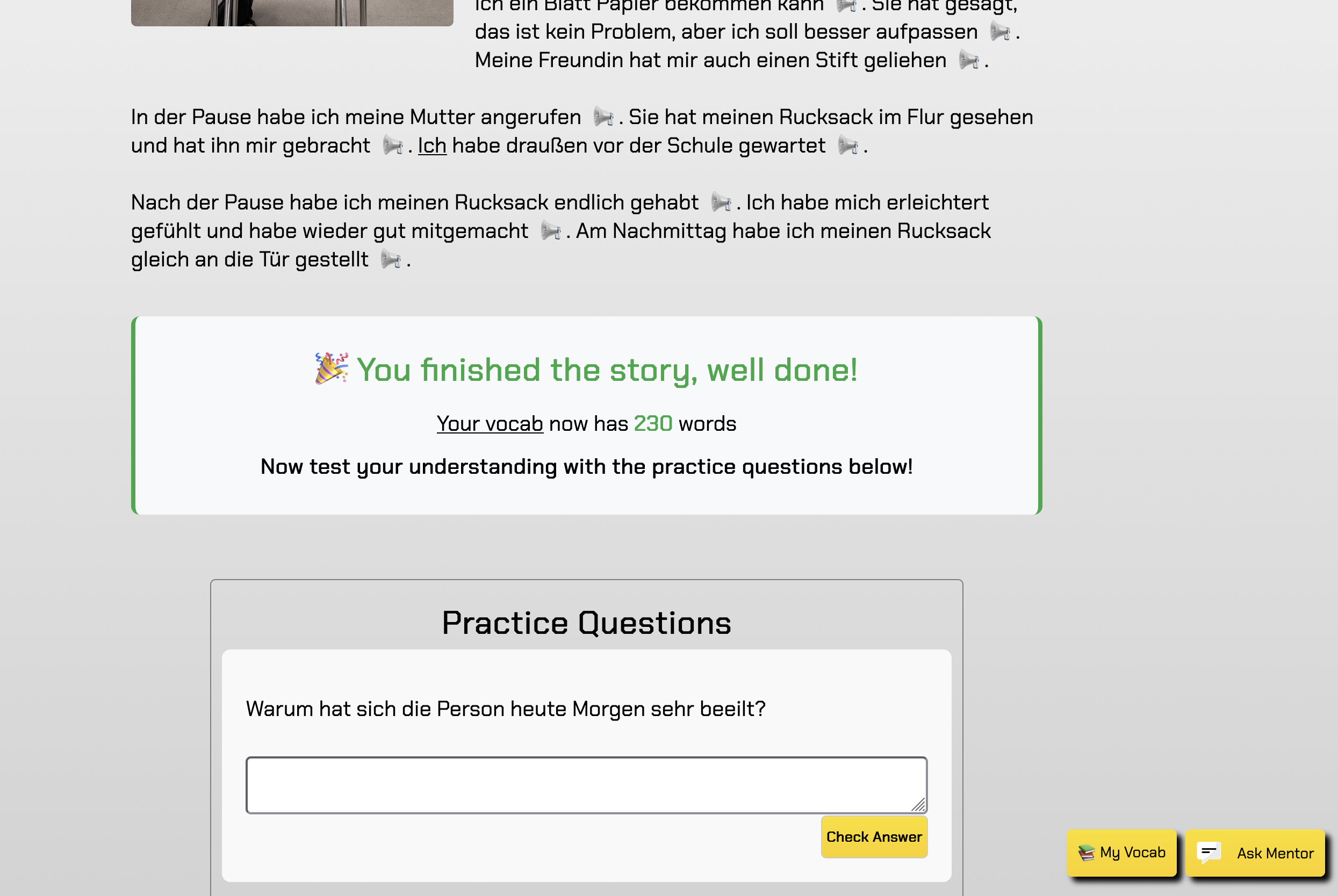 Practice questions on Webbu — fill-in-the-blank grammar exercises with instant feedback